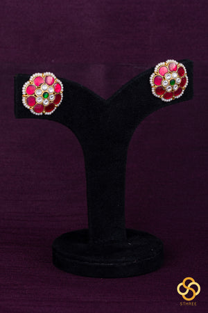 Jadau Kundan earrings - Ruby red with Emerald green