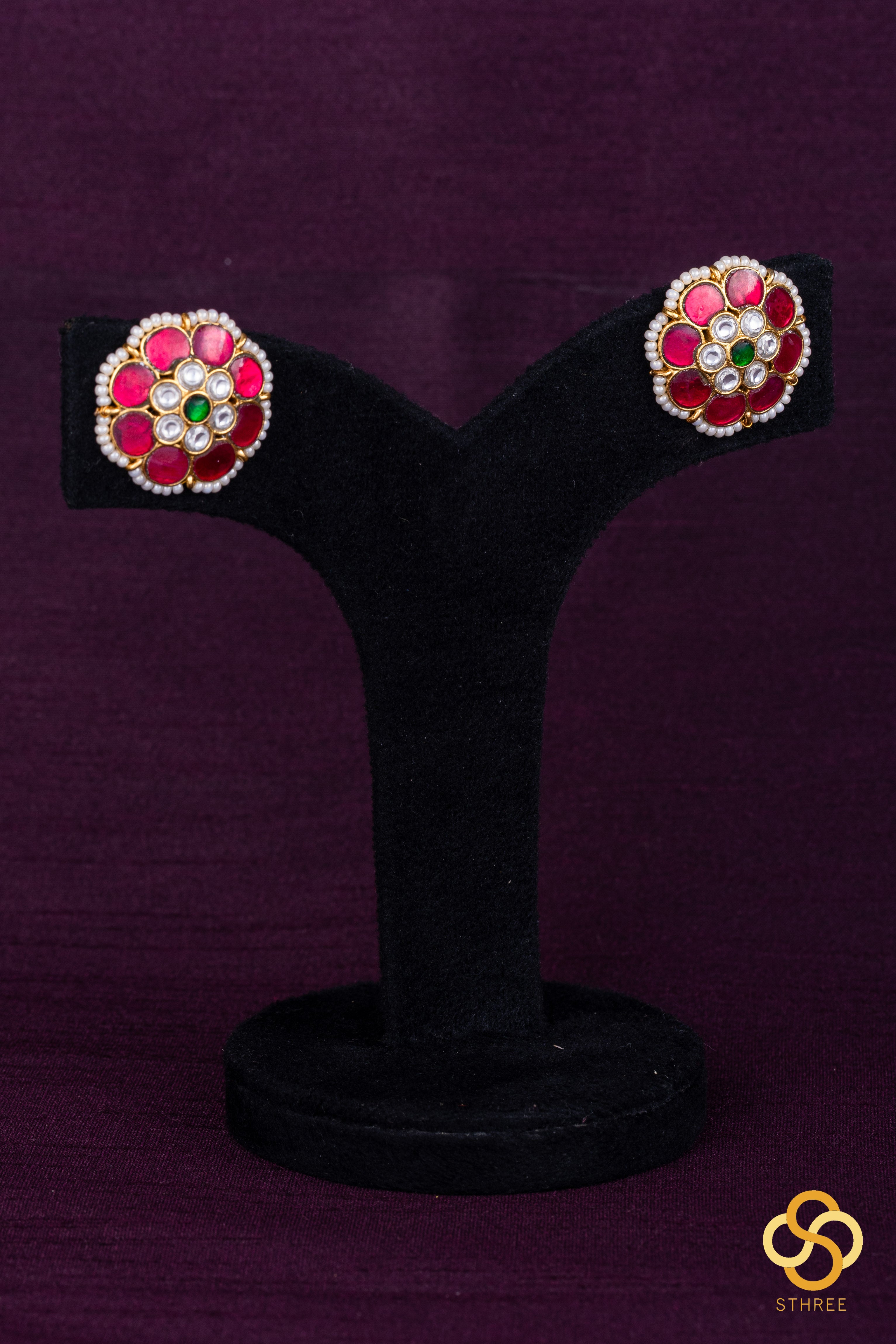 Jadau Kundan earrings - Ruby red with Emerald green