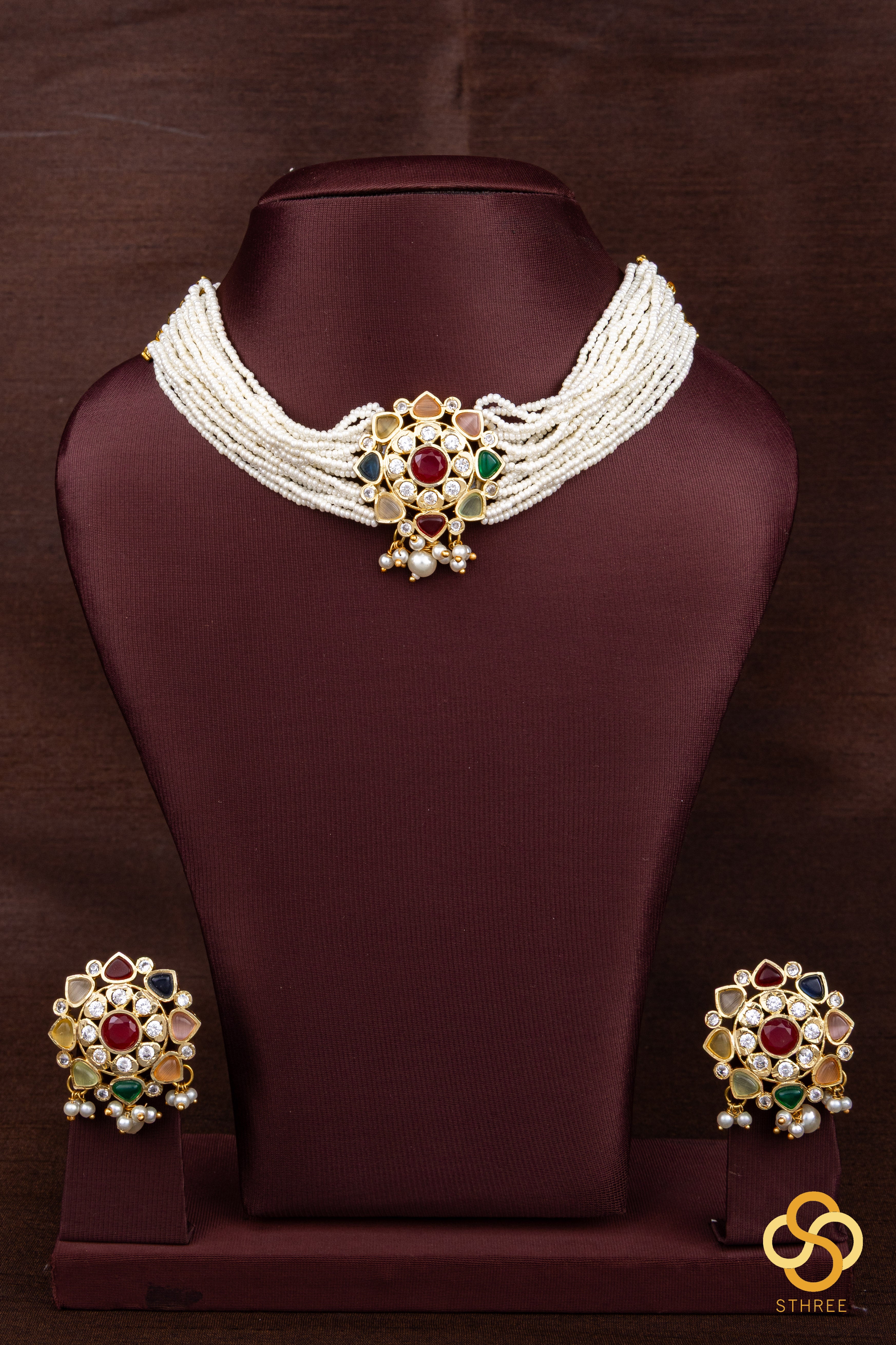 Pearl bunch with navarathna  pendant