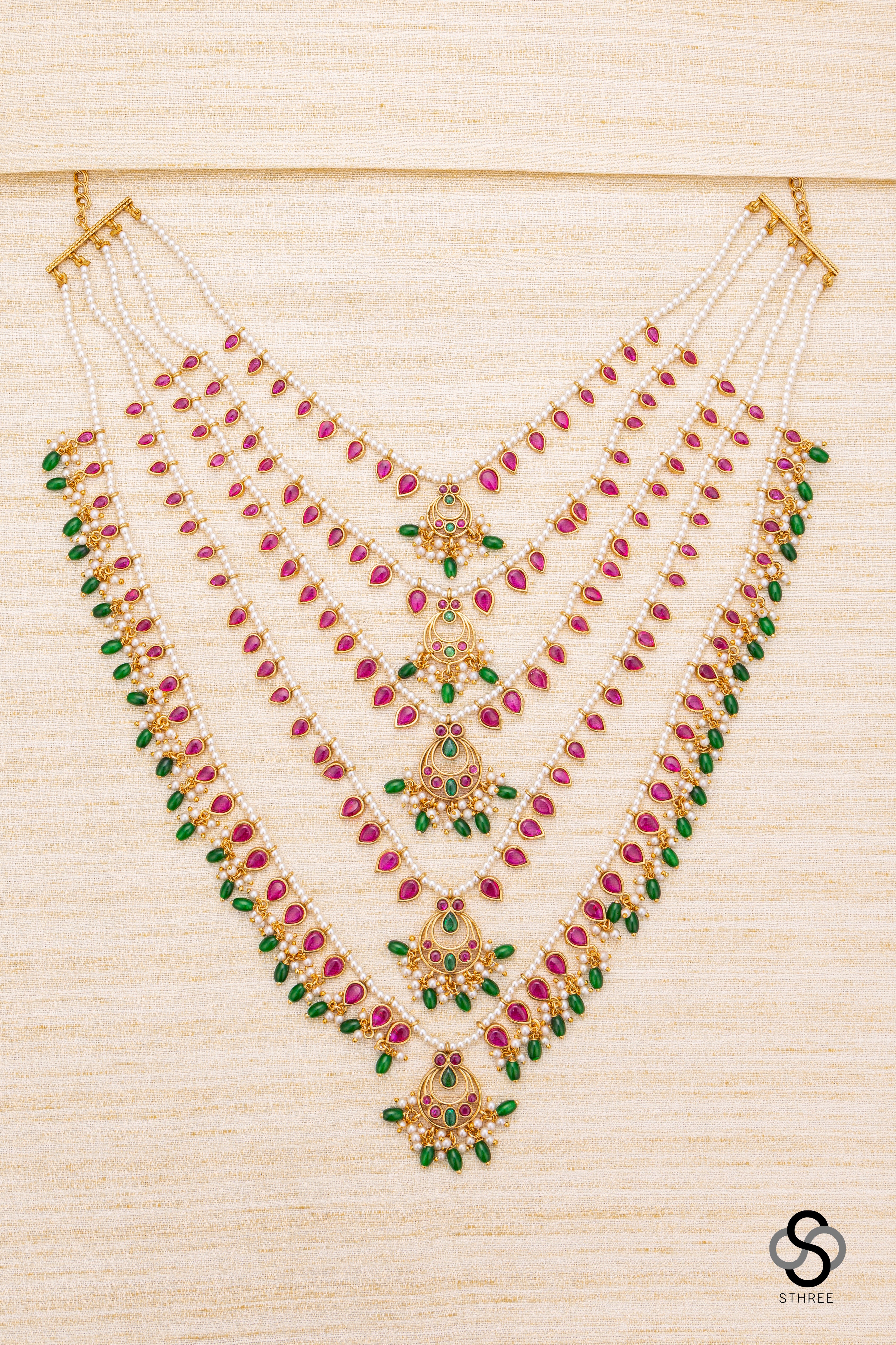 Panch lada - Ruby red kundan with pearls