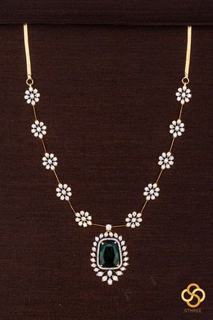 Diamond Pattern Necklace with Emerald Green Pendant