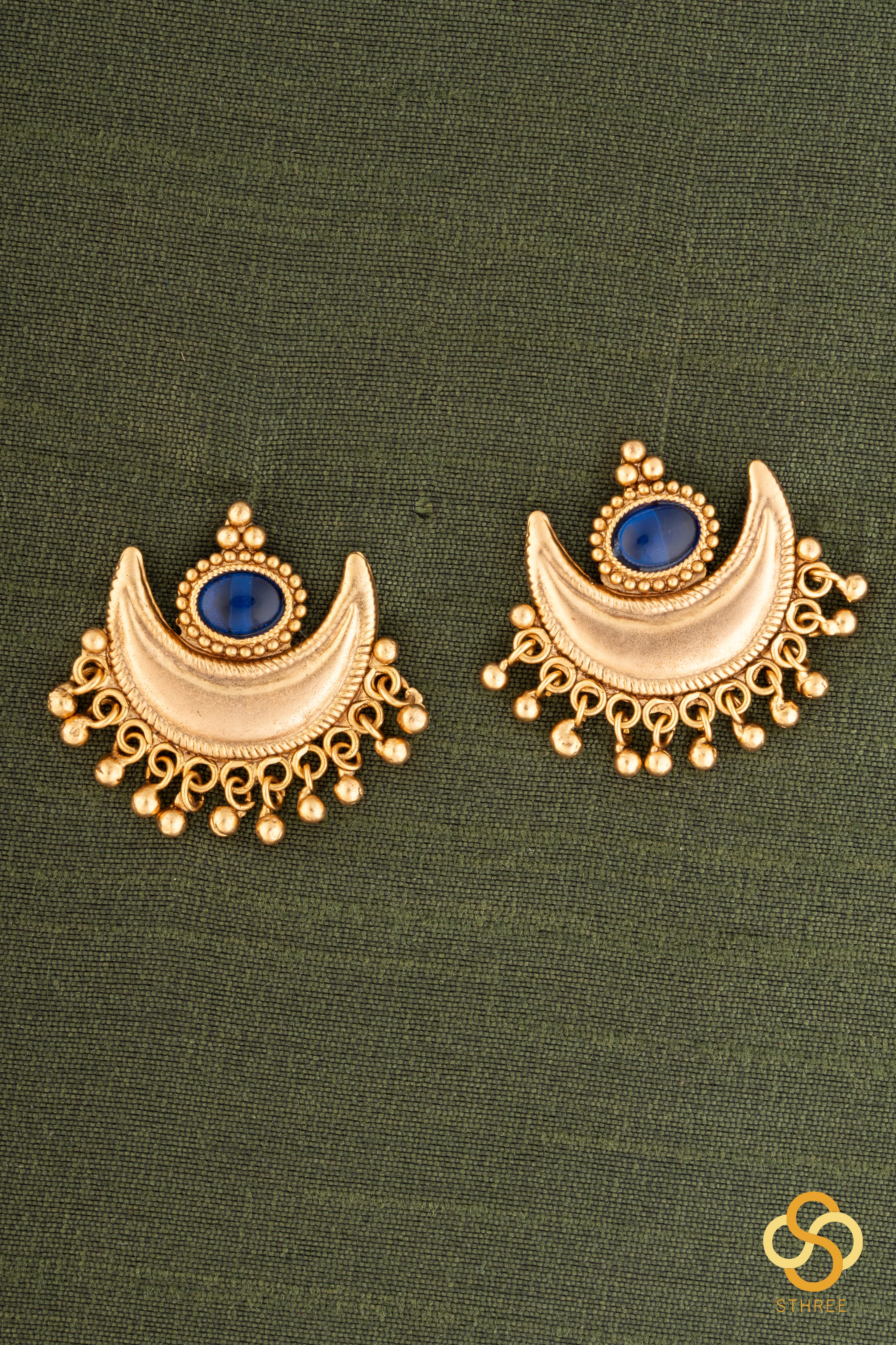 Chandbali Gold Matt Necklace -  Sapphire Blue