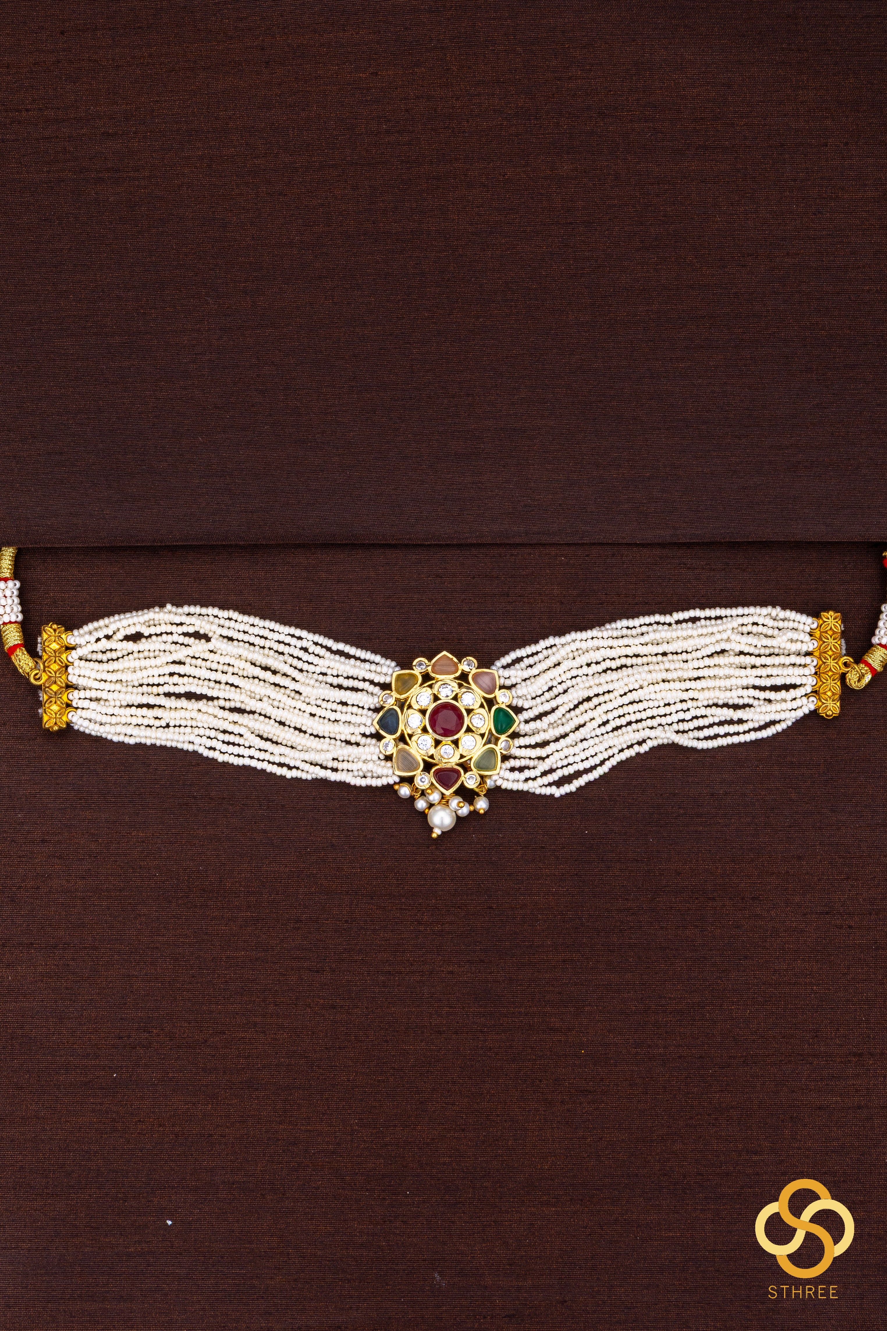 Pearl bunch with navarathna  pendant