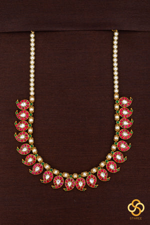 Manga malai set stranded in pearls - Ruby red