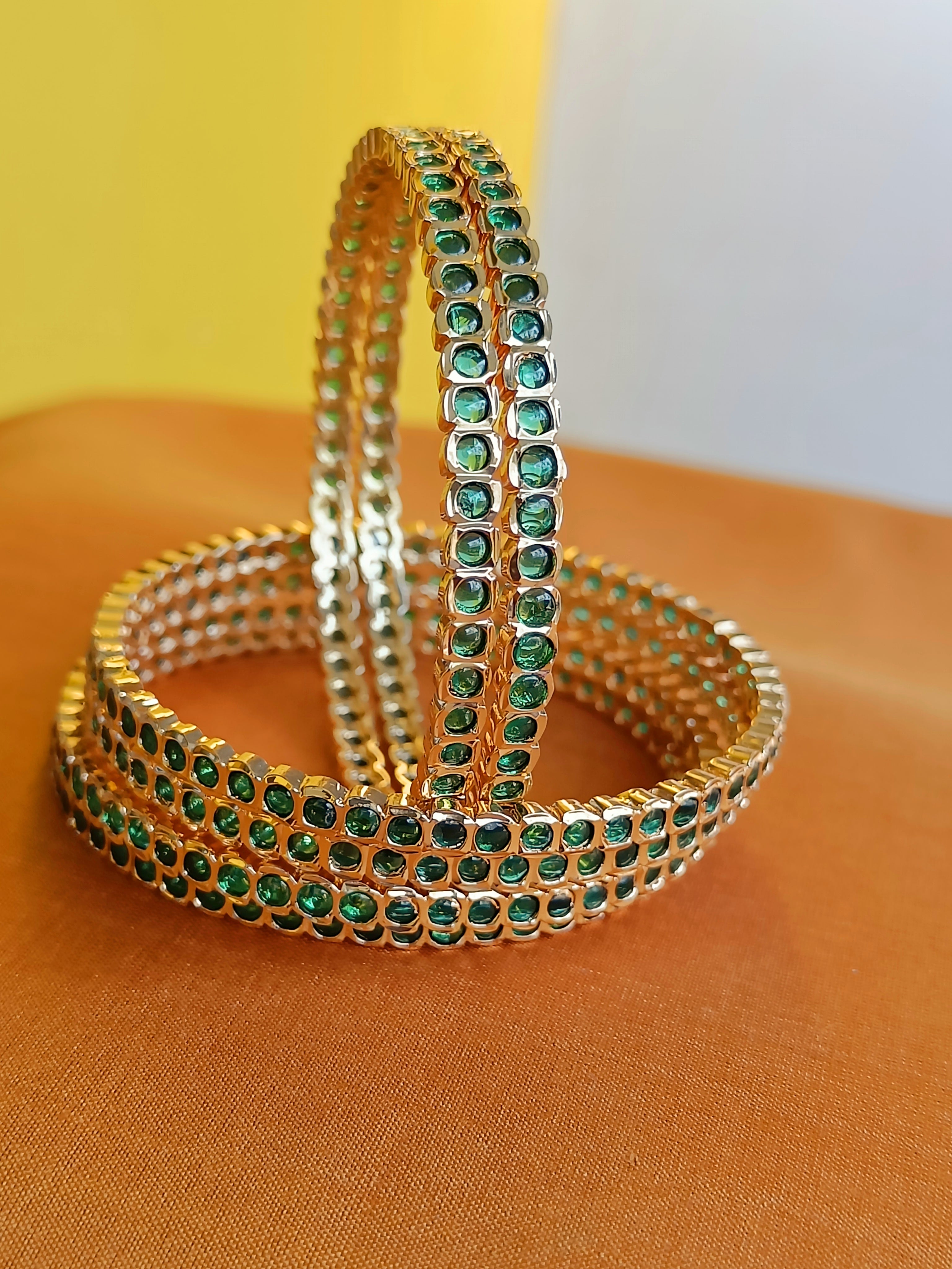 Mini emerald green stone bangles in Aympon