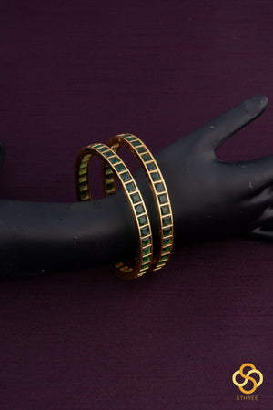 Emerald Green colour - Square stone bangles