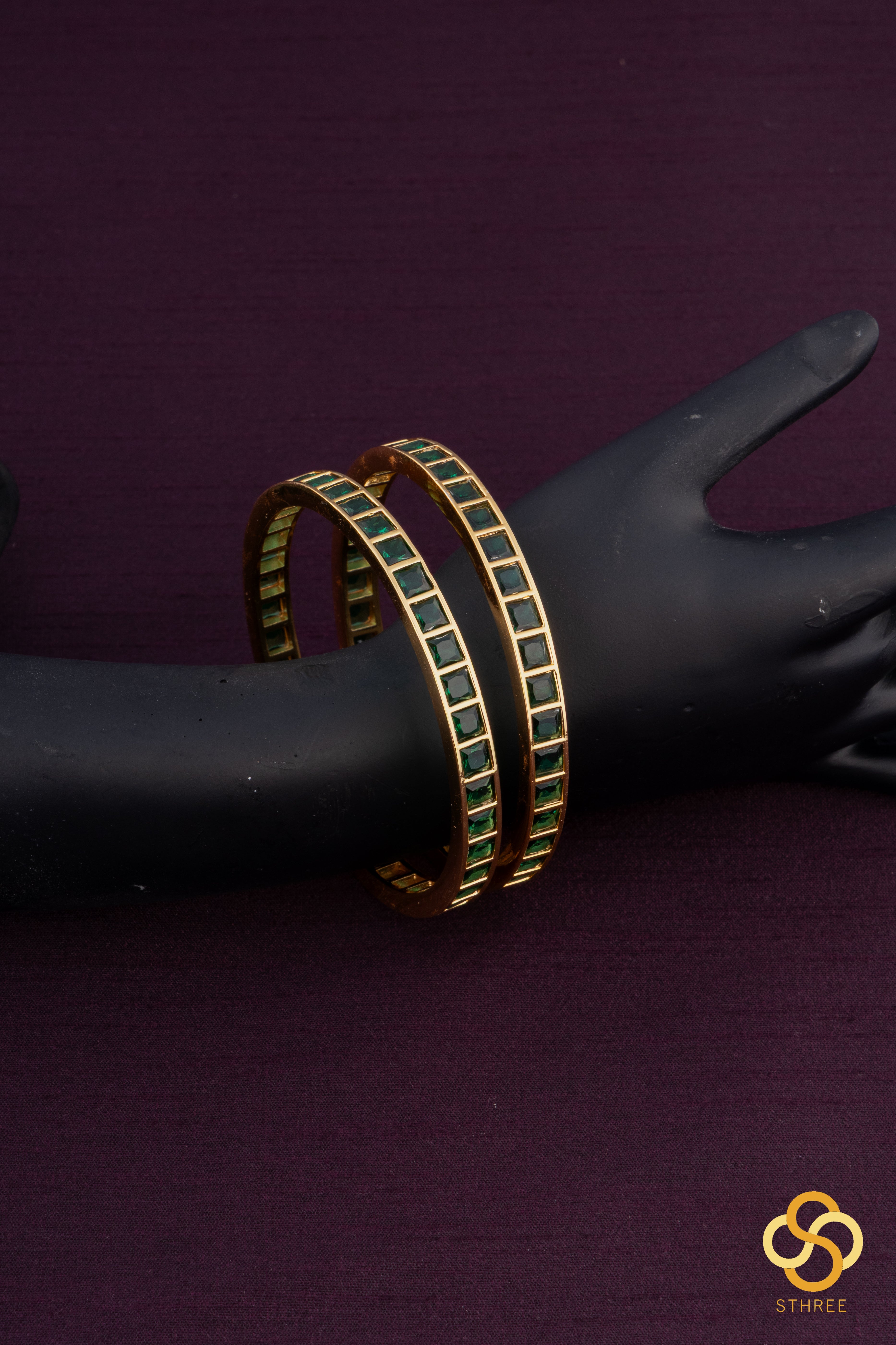 Emerald Green colour - Square stone bangles