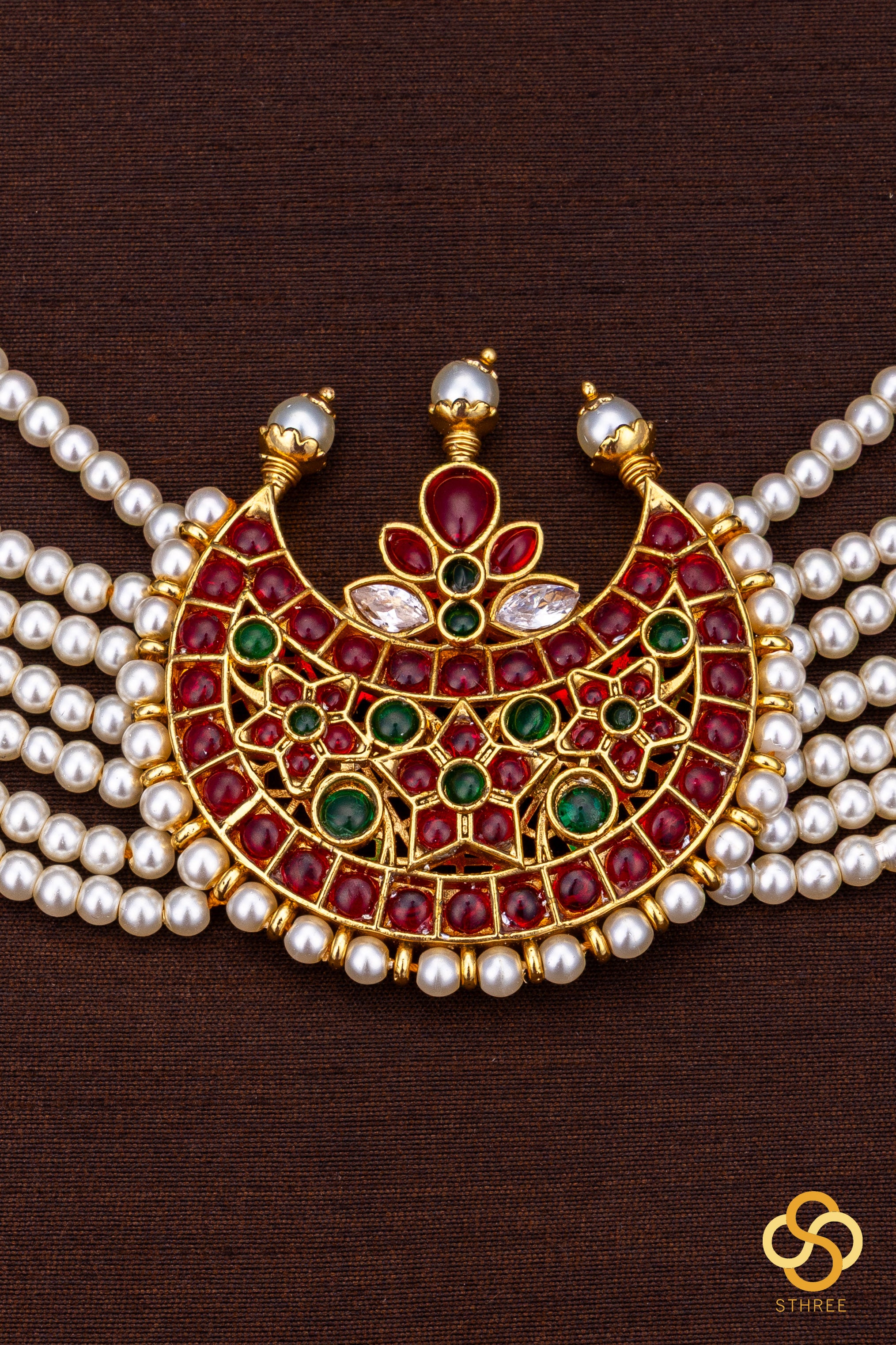 Pearls (7 liner) with chandbali  pendant