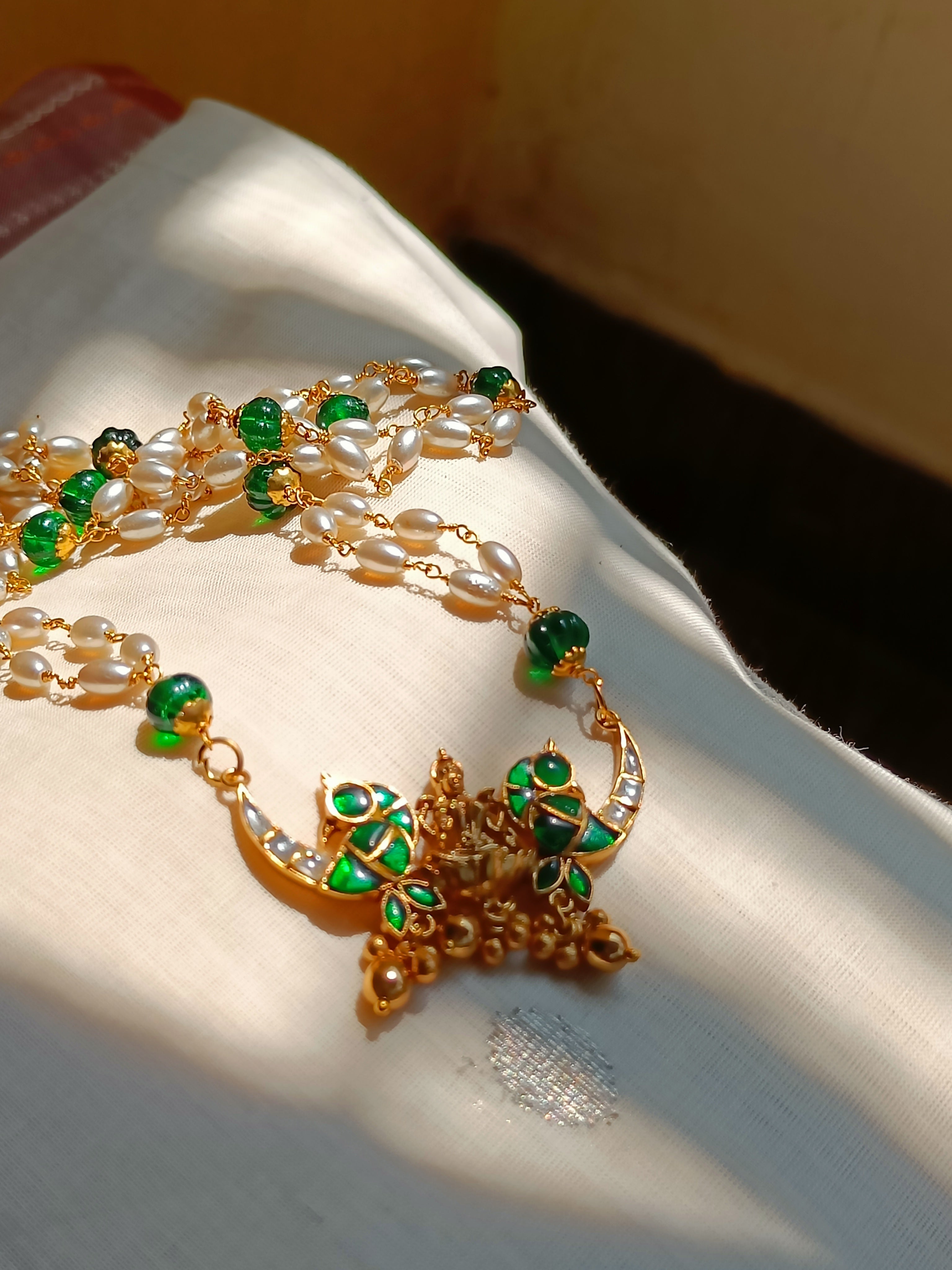 Pearls with Double Kili Pendant -  Green