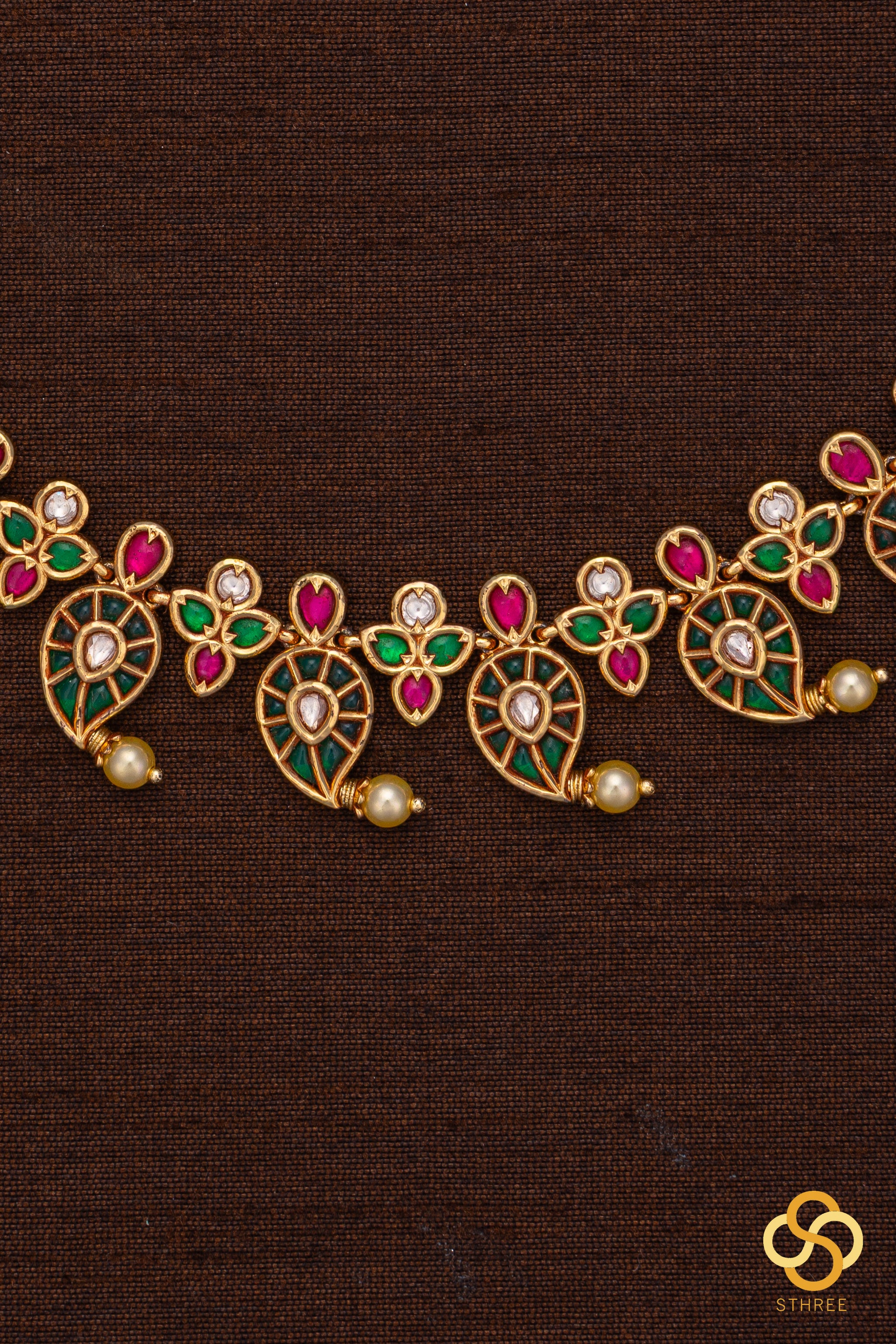 Mangai Malai Necklace - Emerald green with Ruby red