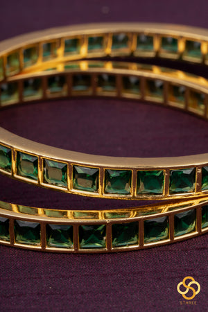 Emerald Green colour - Square stone bangles