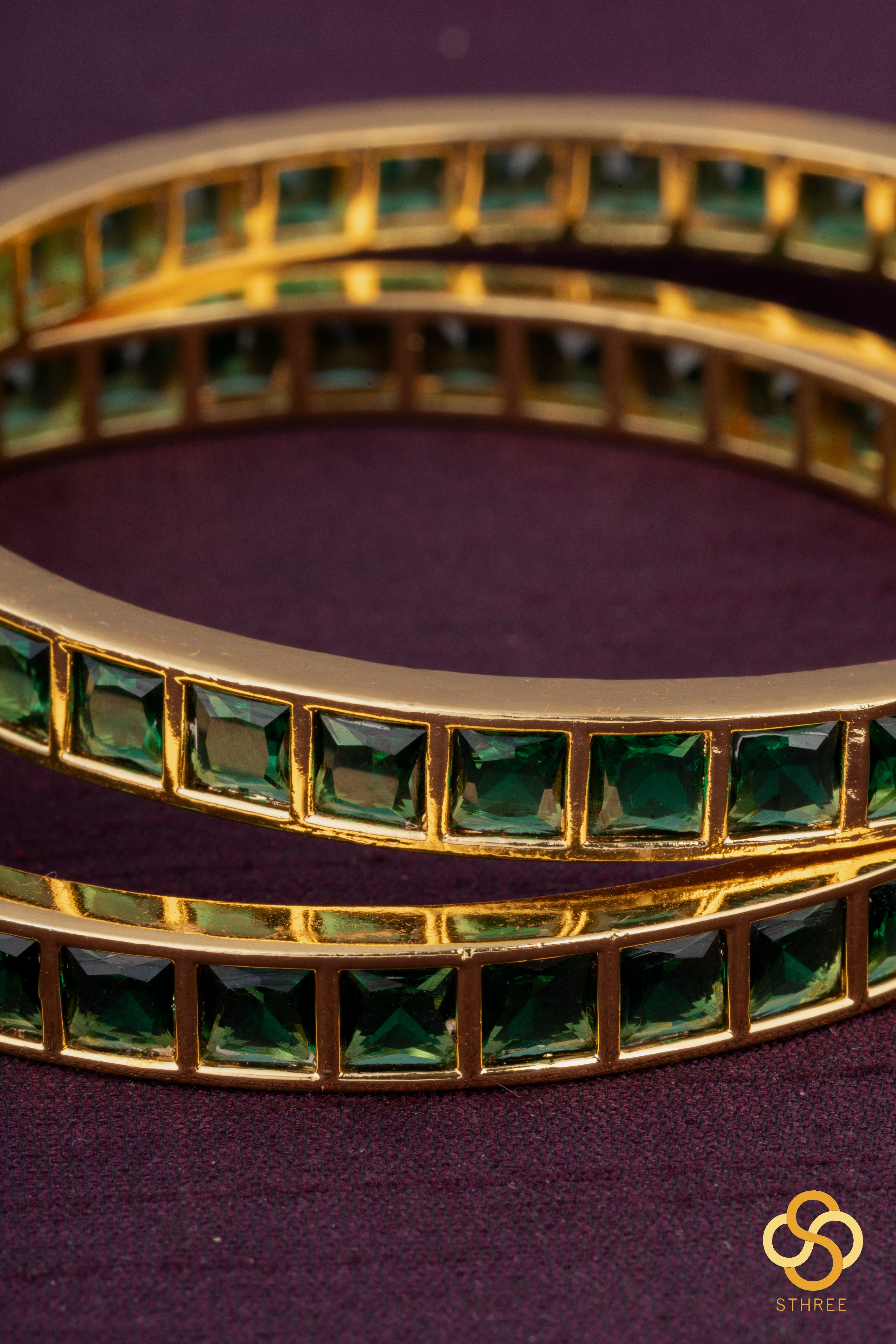 Emerald Green colour - Square stone bangles