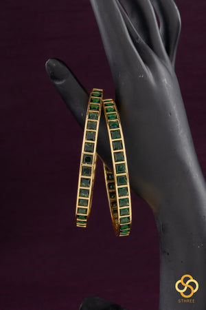 Emerald Green colour - Square stone bangles
