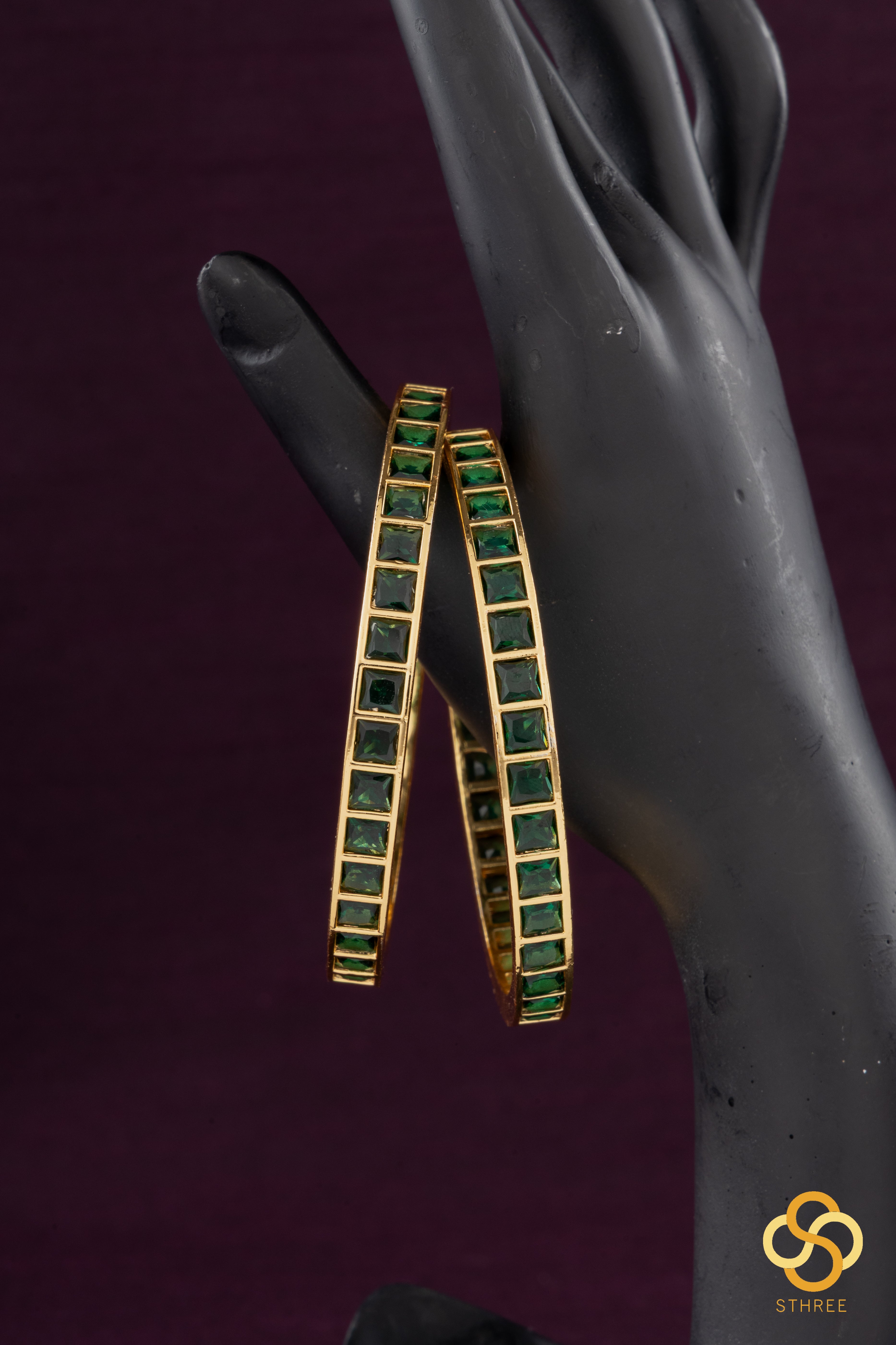 Emerald Green colour - Square stone bangles