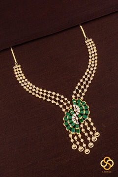 Diamond Pattern Necklace -  Green Pendant