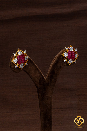 Diamond pattern with ruby red earrings