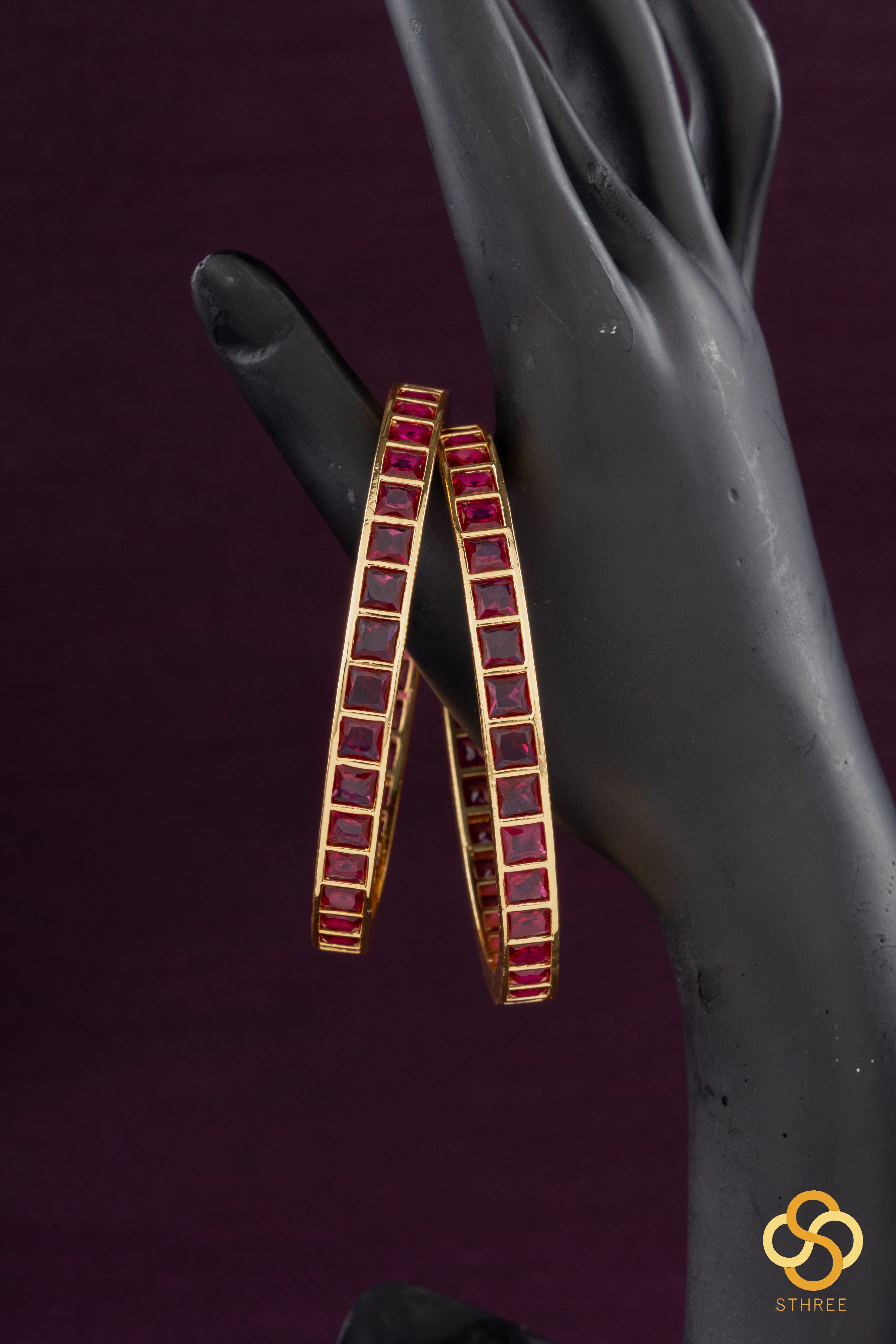 Ruby Red - Square stone bangles