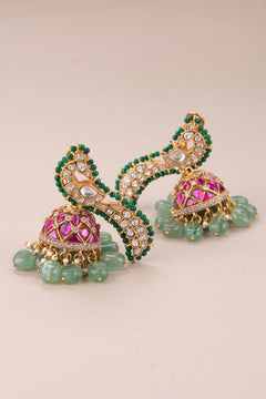 Peacock earcuff jhumkas - Jadau kundan