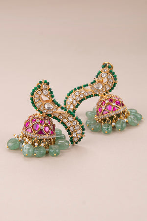 Peacock earcuff jhumkas - Jadau kundan