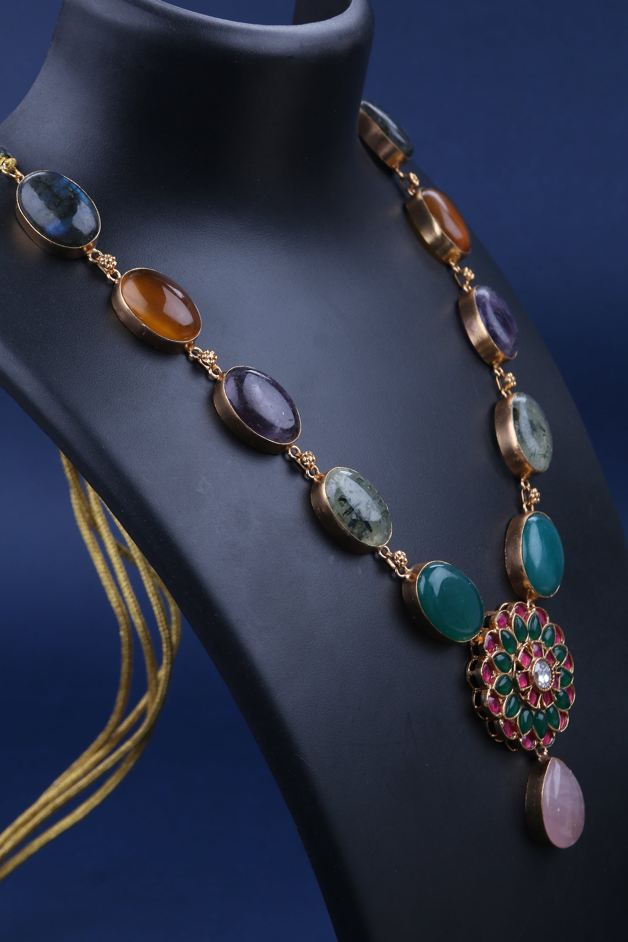 Seven Colour Multi Cabochons with Jadau Kundan Pendant