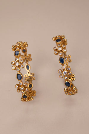 Sapphire blue and 7 stone zircon - Diamond pattern bangle