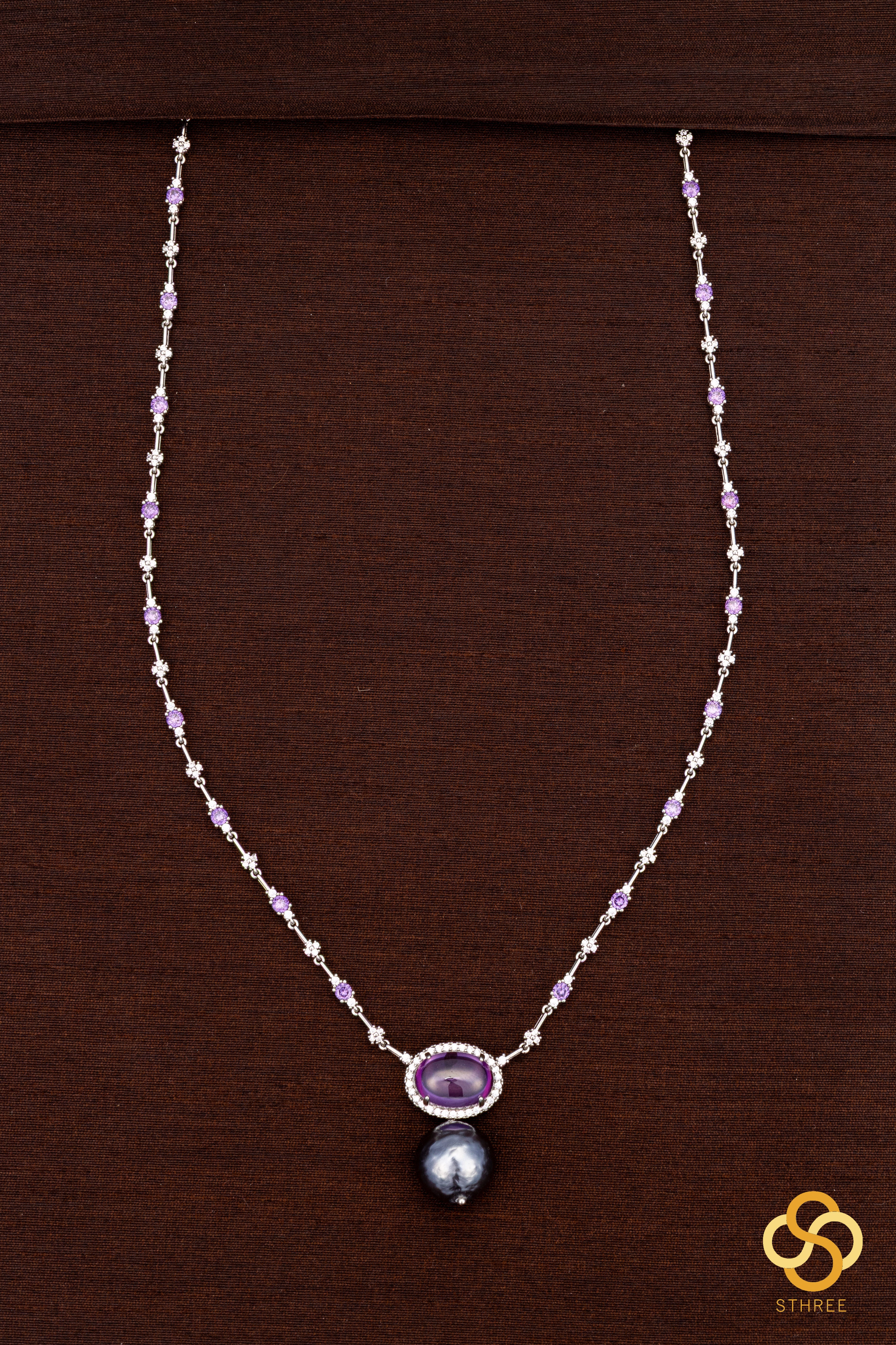 Zircon and amethyst  necklace set, with pearl hanging