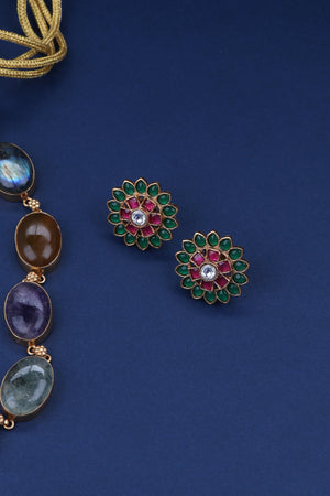 Seven Colour Multi Cabochons with Jadau Kundan Pendant