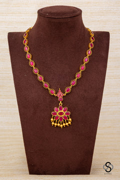925 Silver - Ambujam - Palakkadu Necklace with Gold Balls Hanging