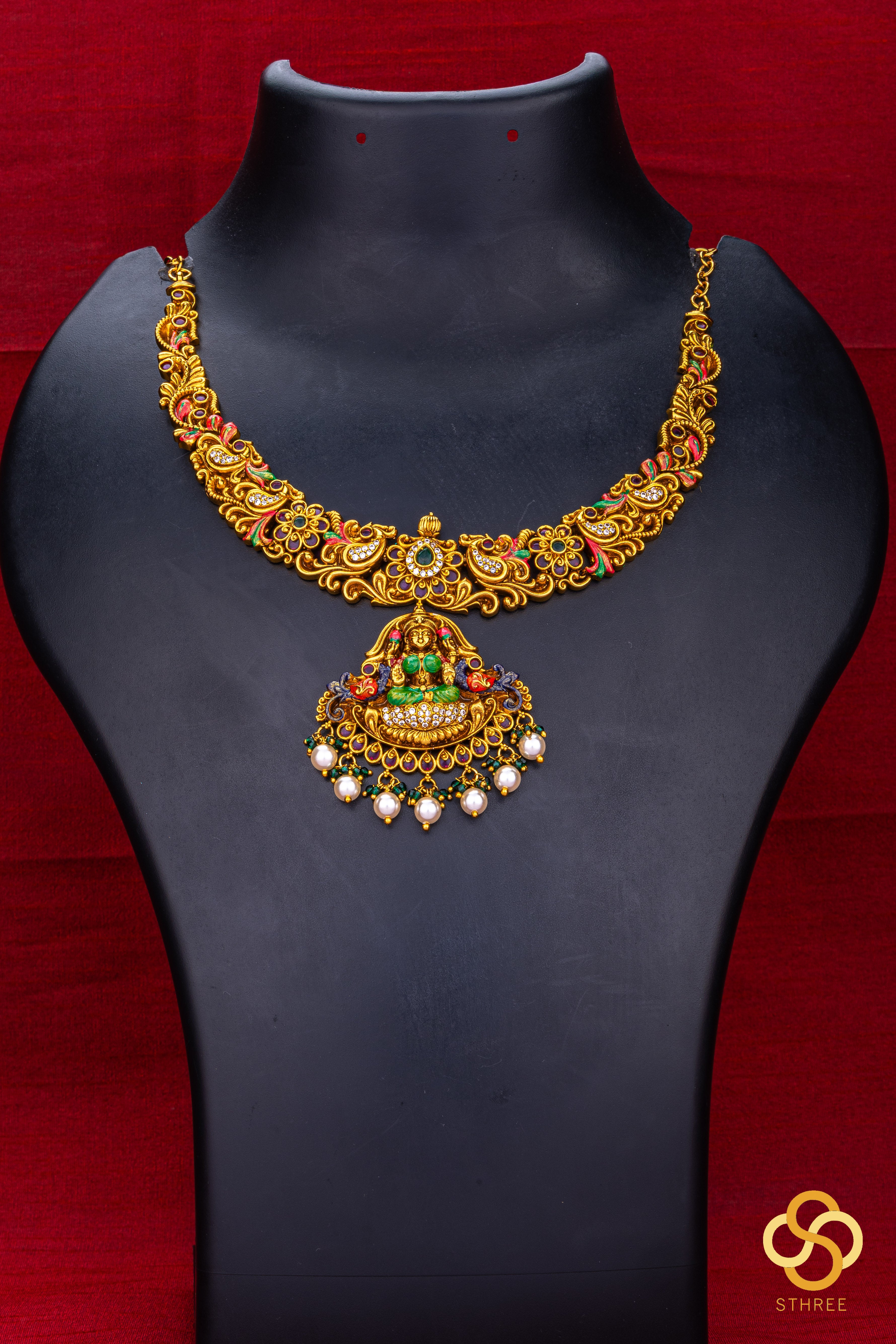 Gajalakshmi necklace with Meenakari work - Small