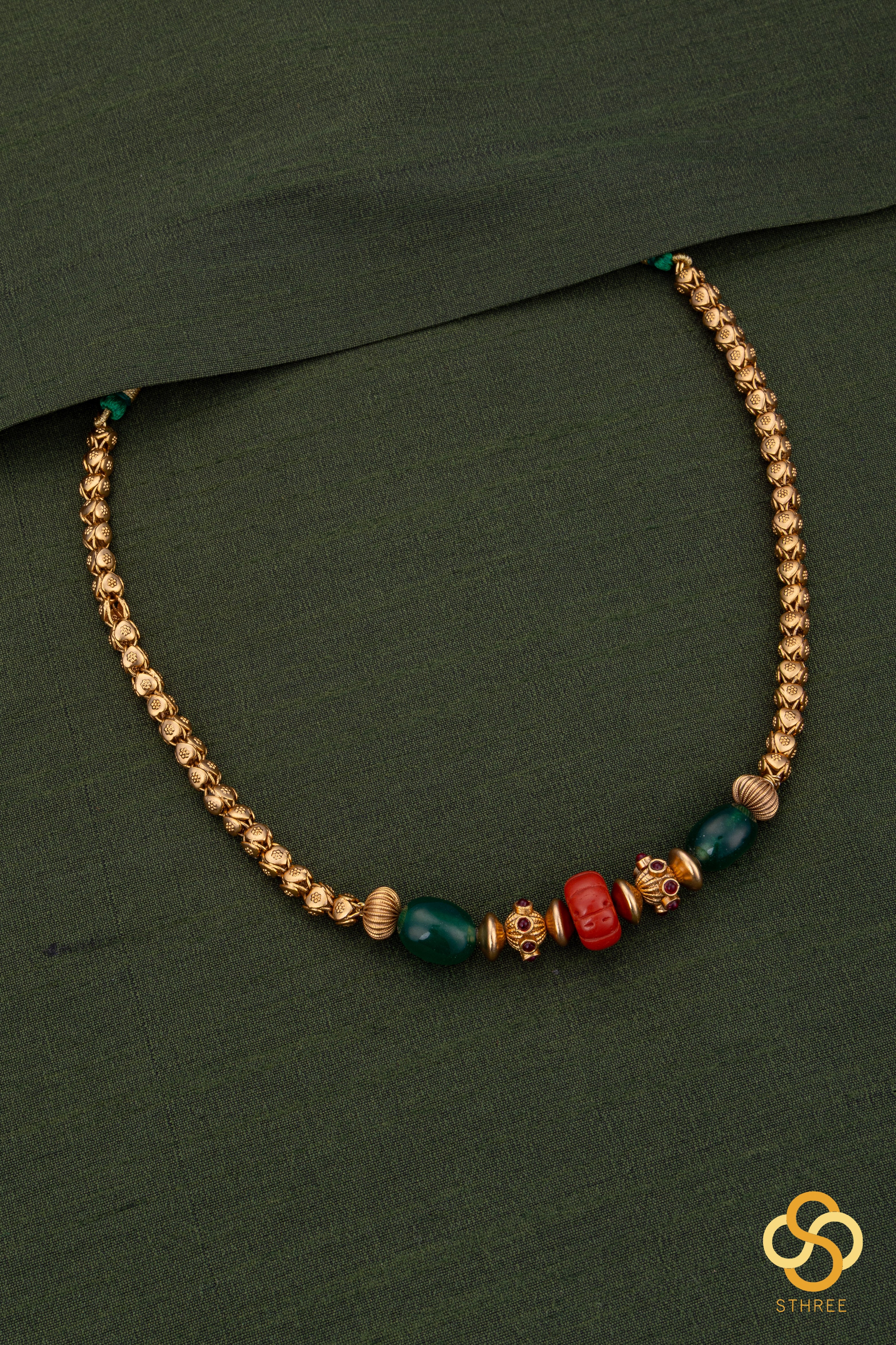 Corals and Green Beads Necklace Set