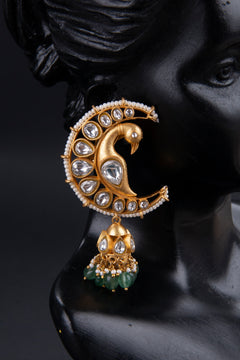 Half Moon Shape - Peacock Jadau Kundan - White