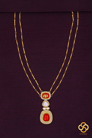 Layered Kundan Necklace - Coral with White