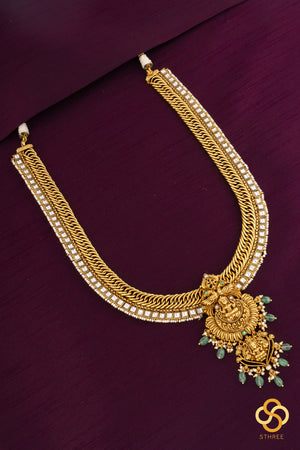Gold with Square Kundan Necklace Set - Long