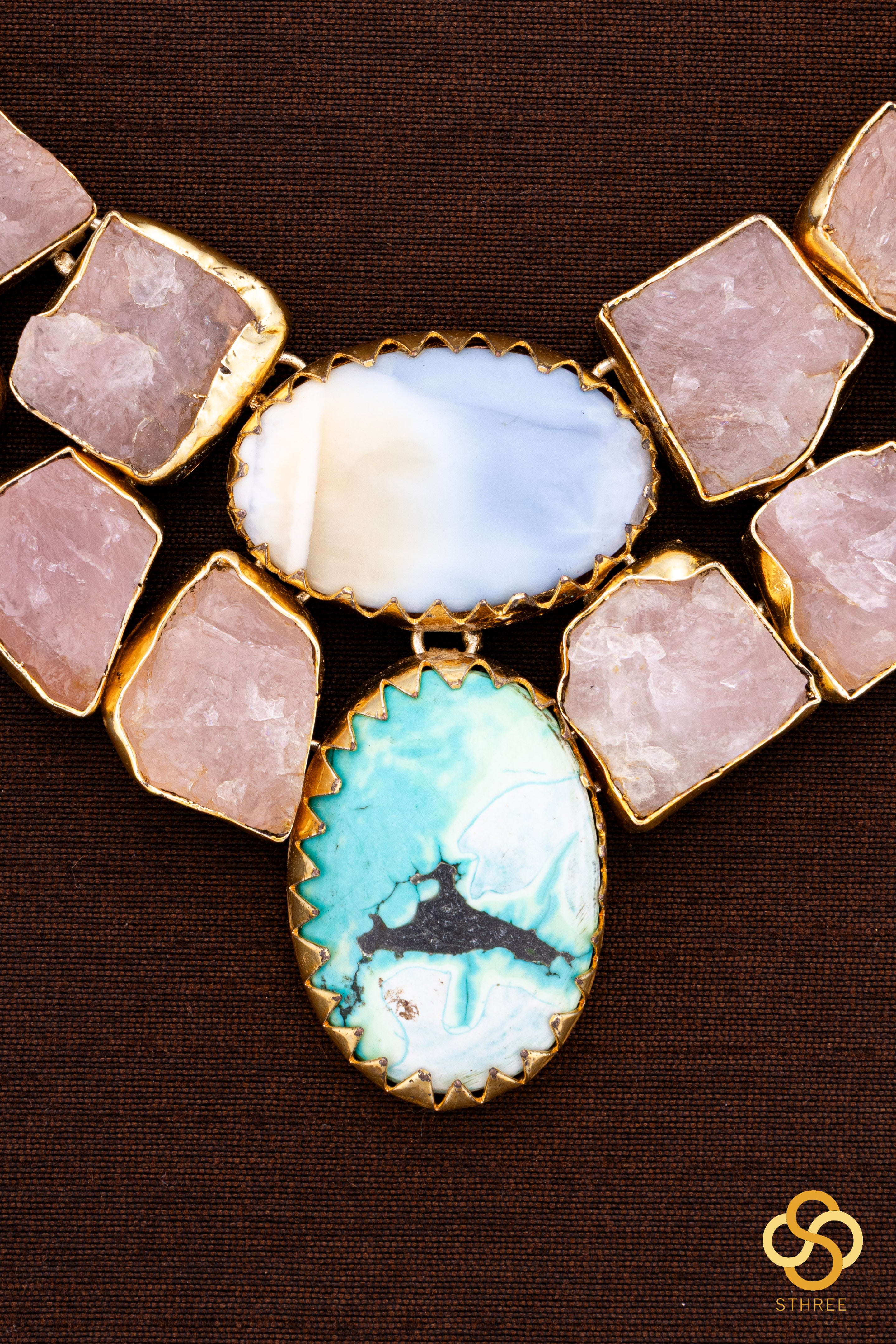 Druzy Raw stone necklace - Pink and turquoise centre piece