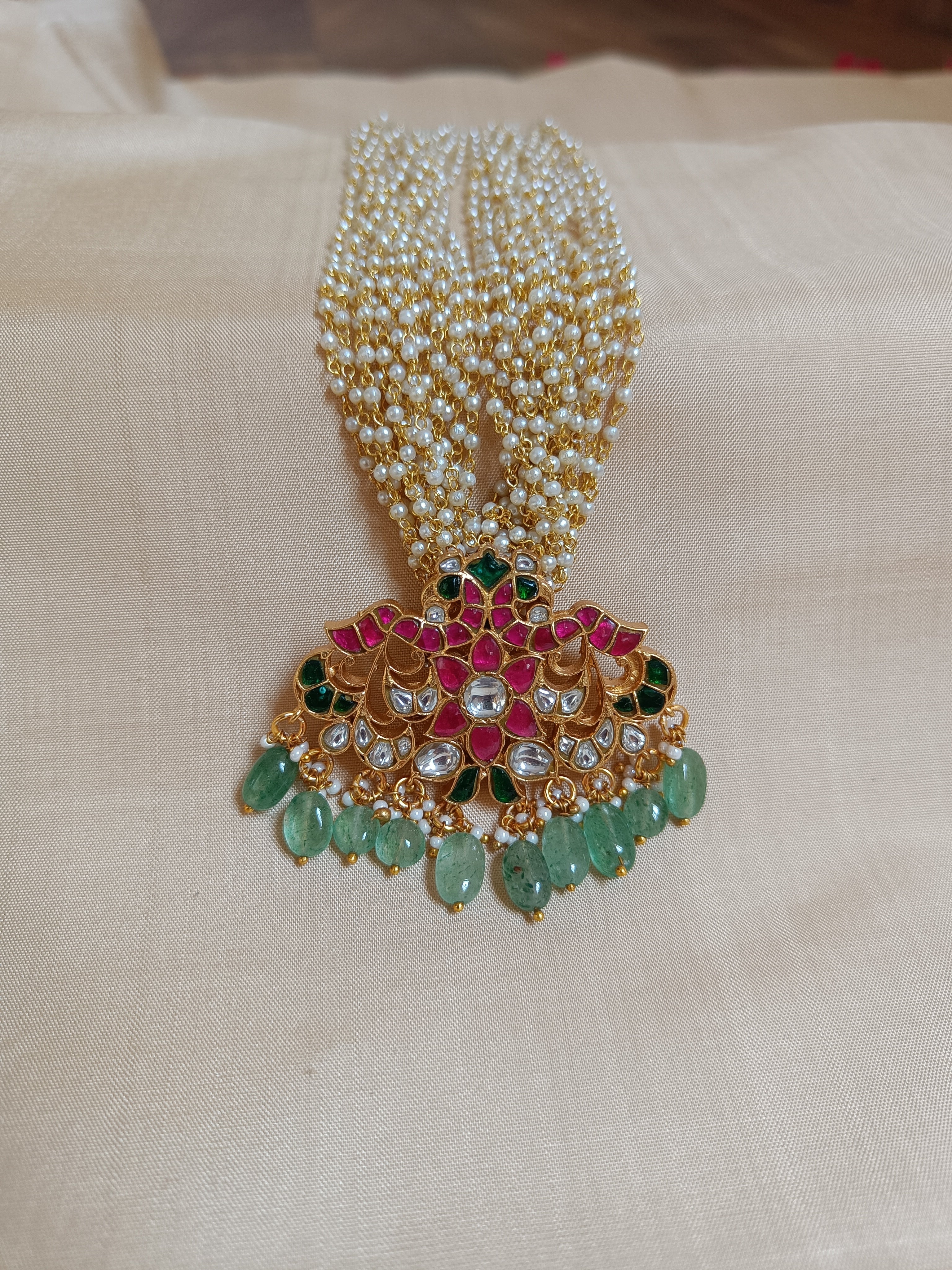 Jadau kundan with 16 lines of pearls