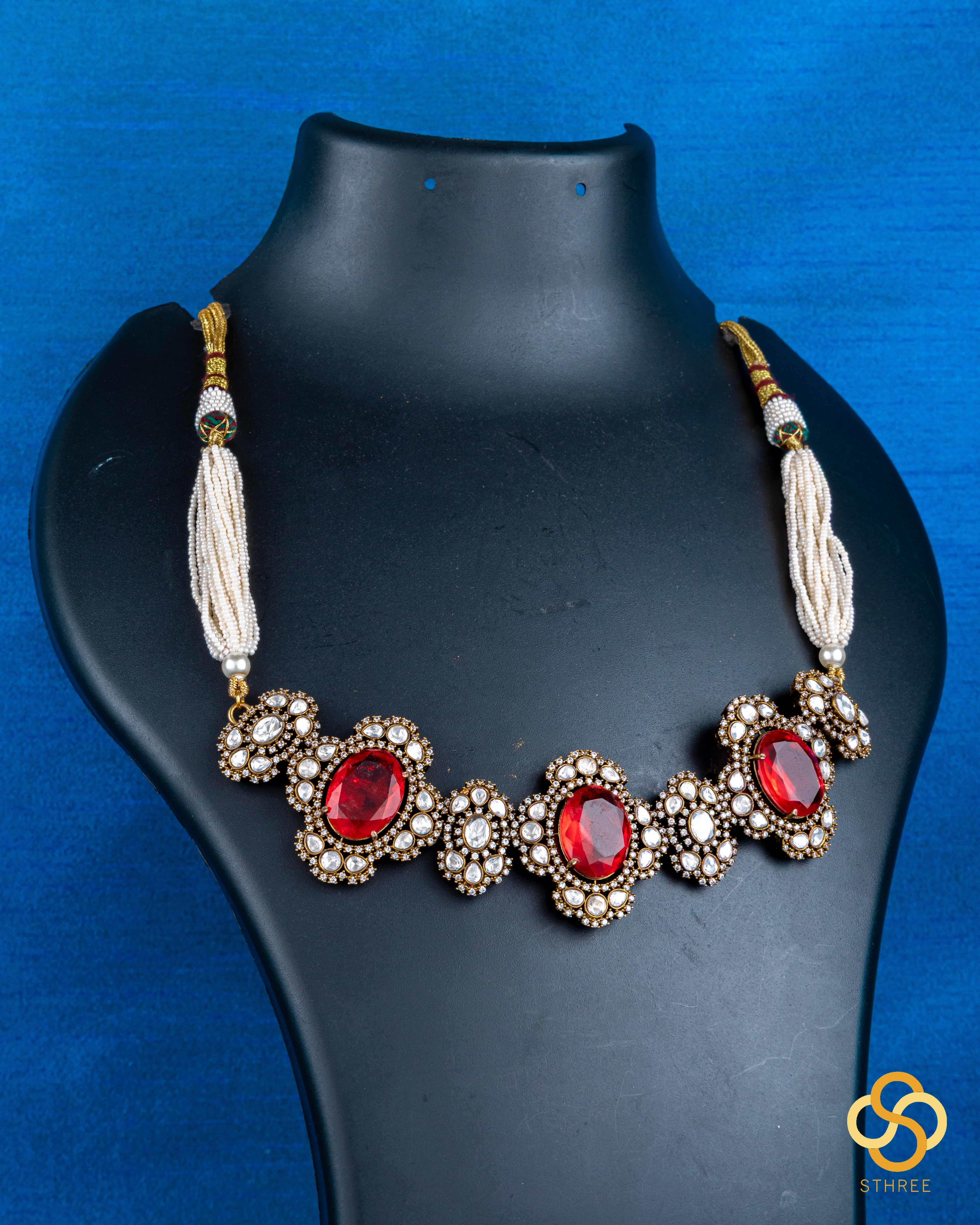 Victorian choker with red stones and zircons