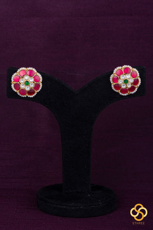 Jadau Kundan earrings - Ruby red with Emerald green