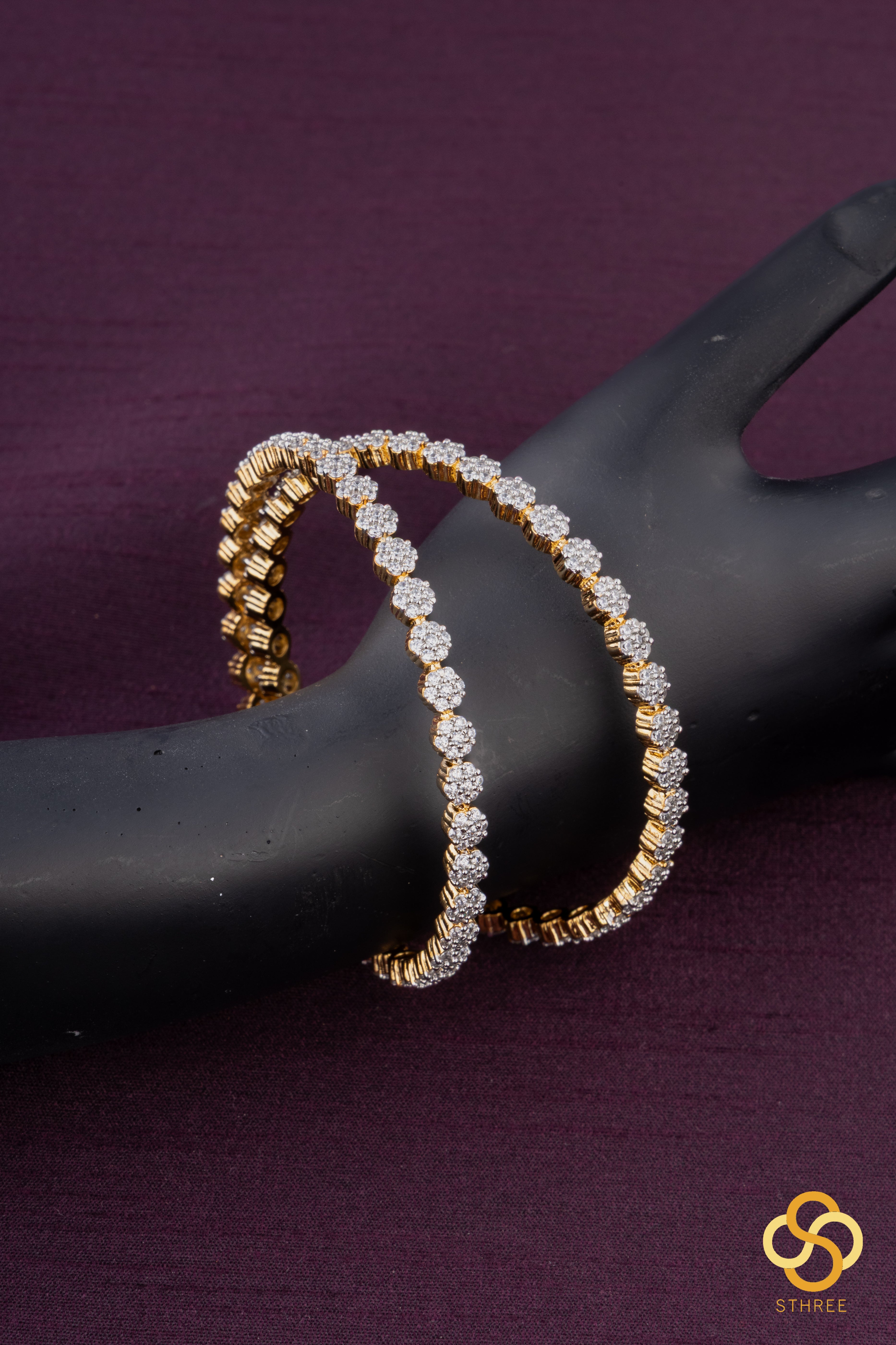 7 stone diamond pattern - Set of 2 - Gold finish