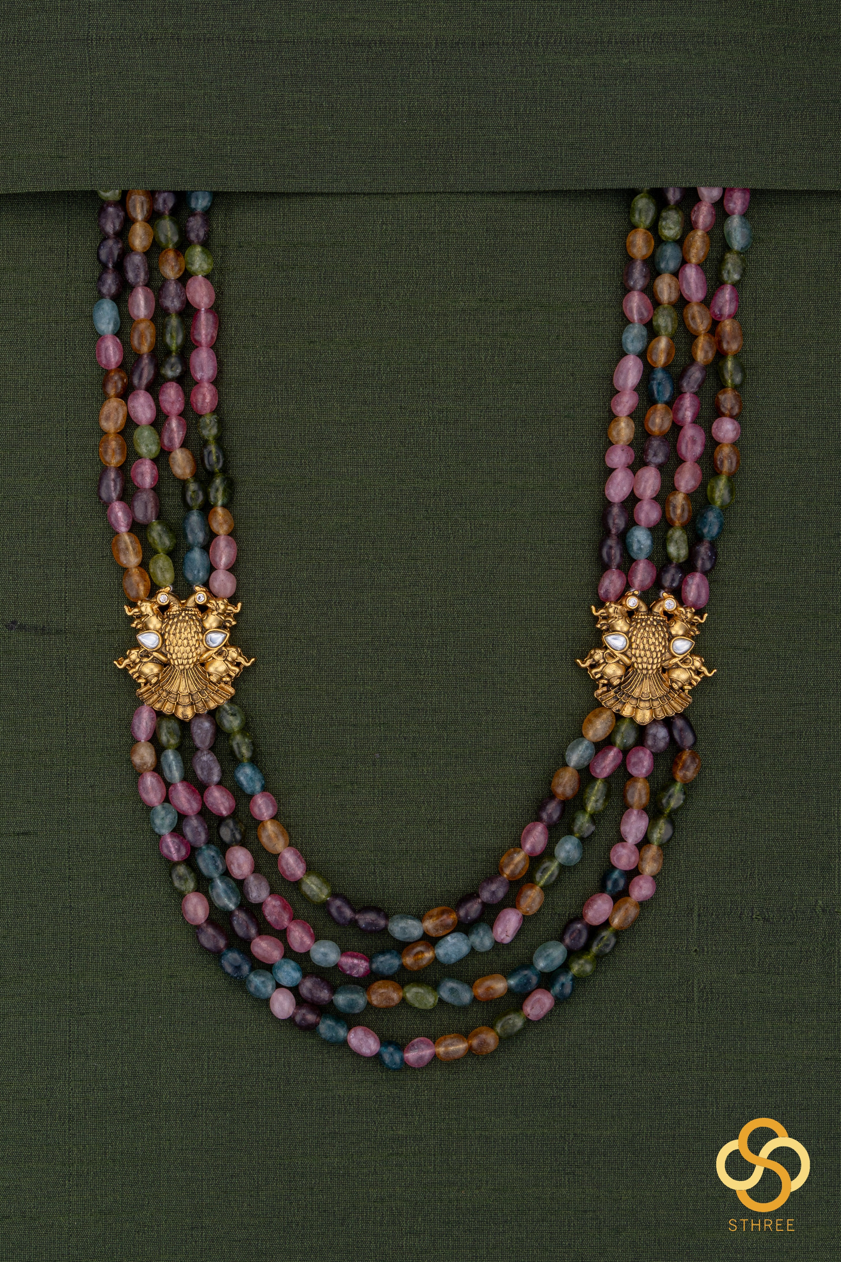 Four Liner - Multi Colour Beads with Gandaberunda Mogappu
