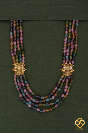 Four Liner - Multi Colour Beads with Gandaberunda Mogappu