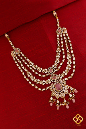 Rani haar - Layered kundan necklace (Pink ruby)