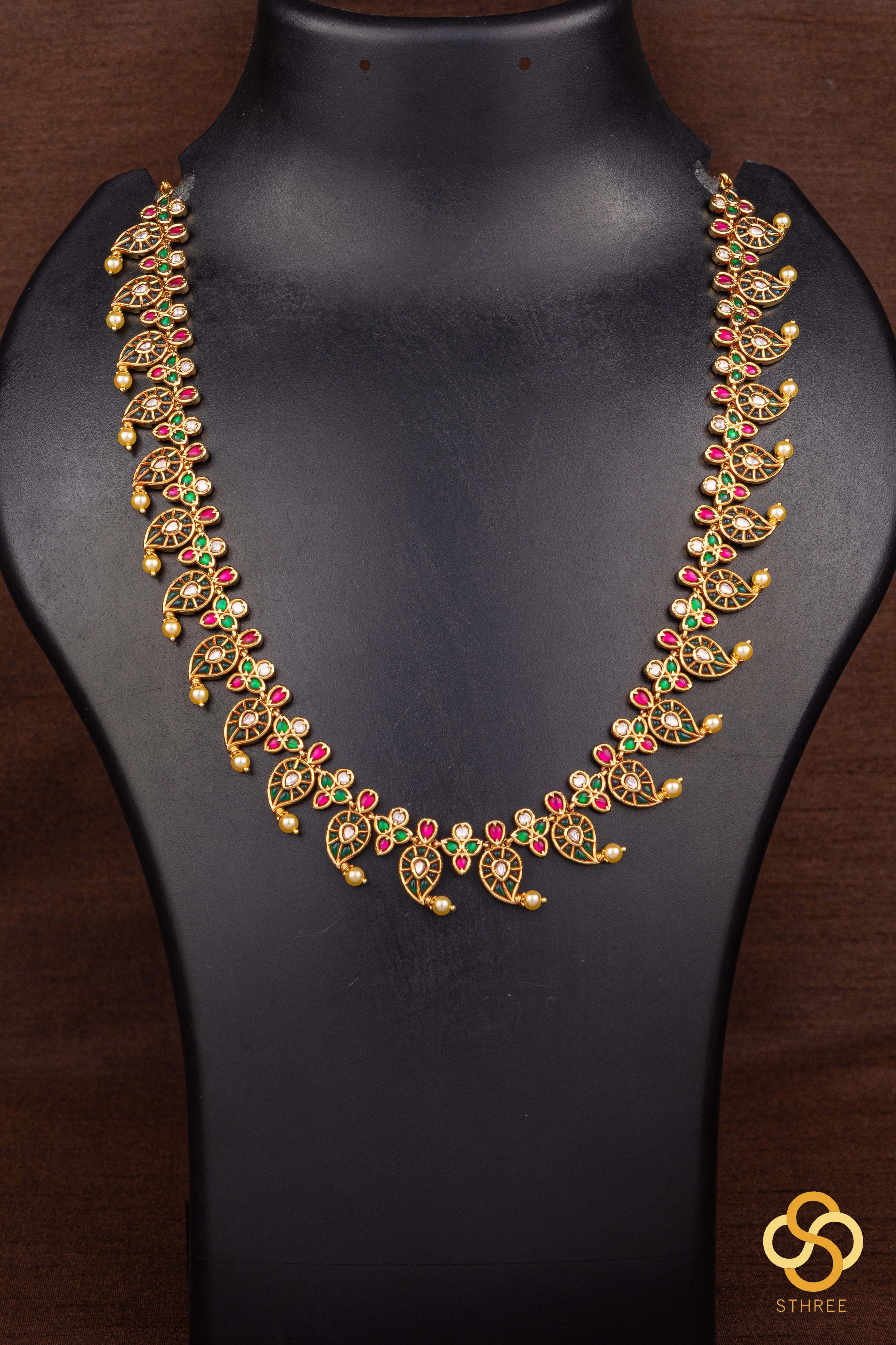 Mangai Malai Necklace - Emerald green with Ruby red