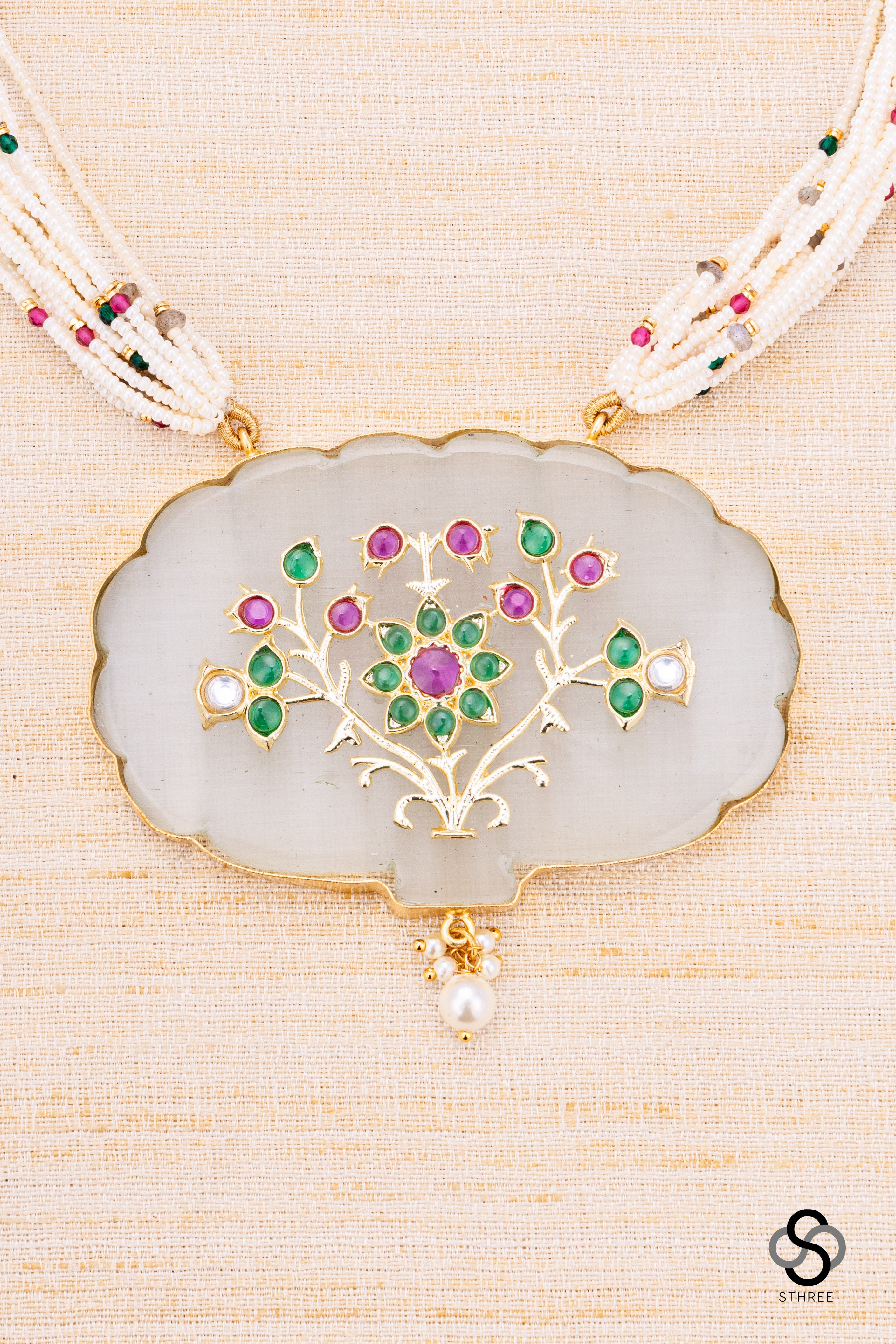 Pearl Bunch with Inlay Work Pendant