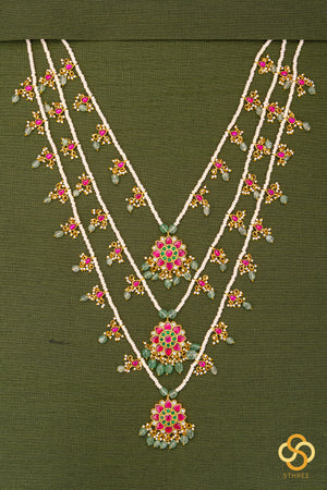 Teen Lada - Kundan and Pearls - White and Ruby Red Kundan