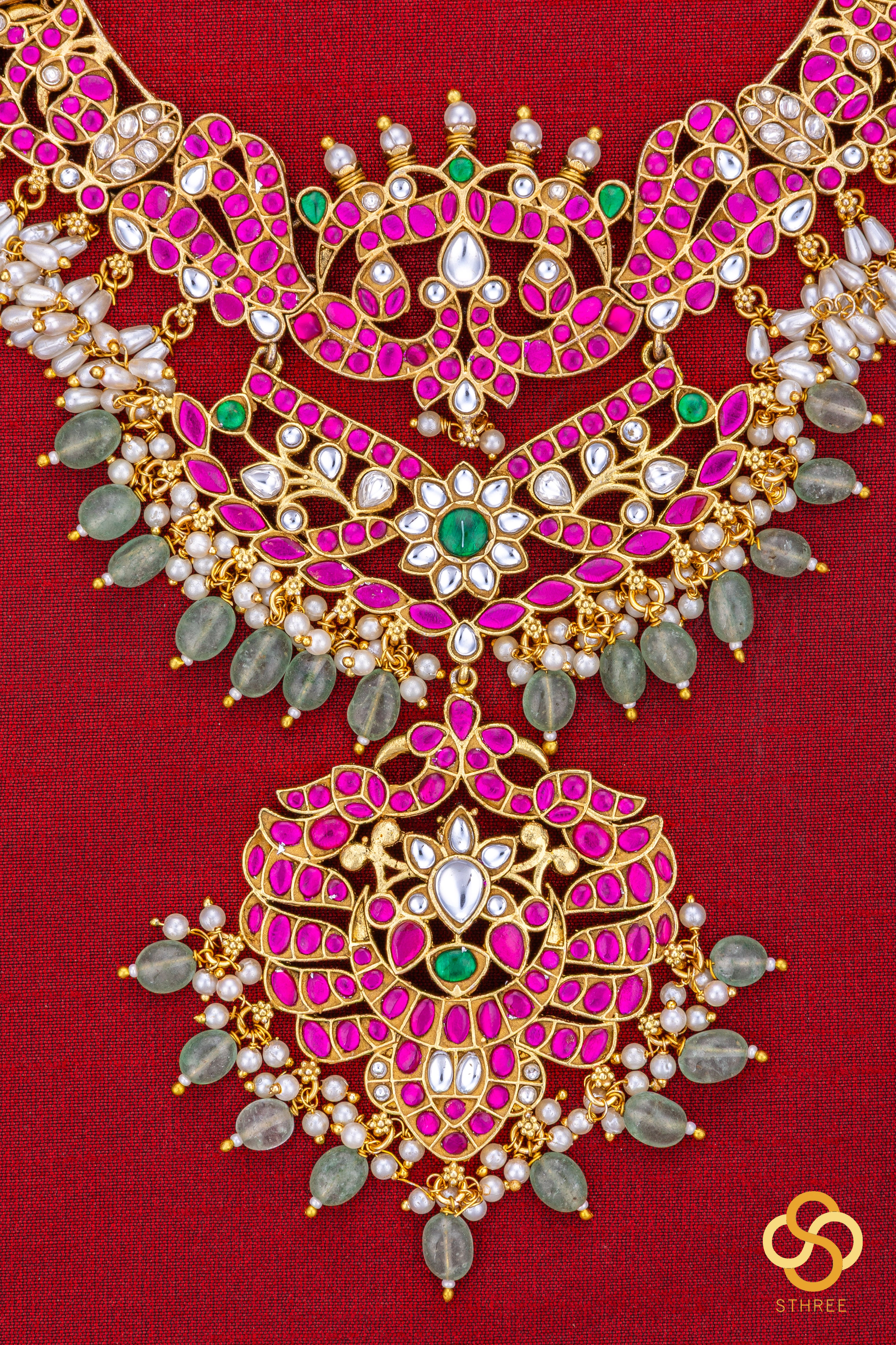 Hasli Haram necklace set - Ruby red