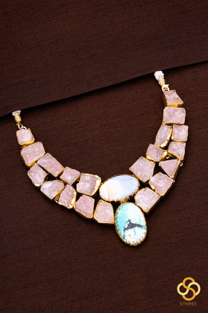 Druzy Raw stone necklace - Pink and turquoise centre piece