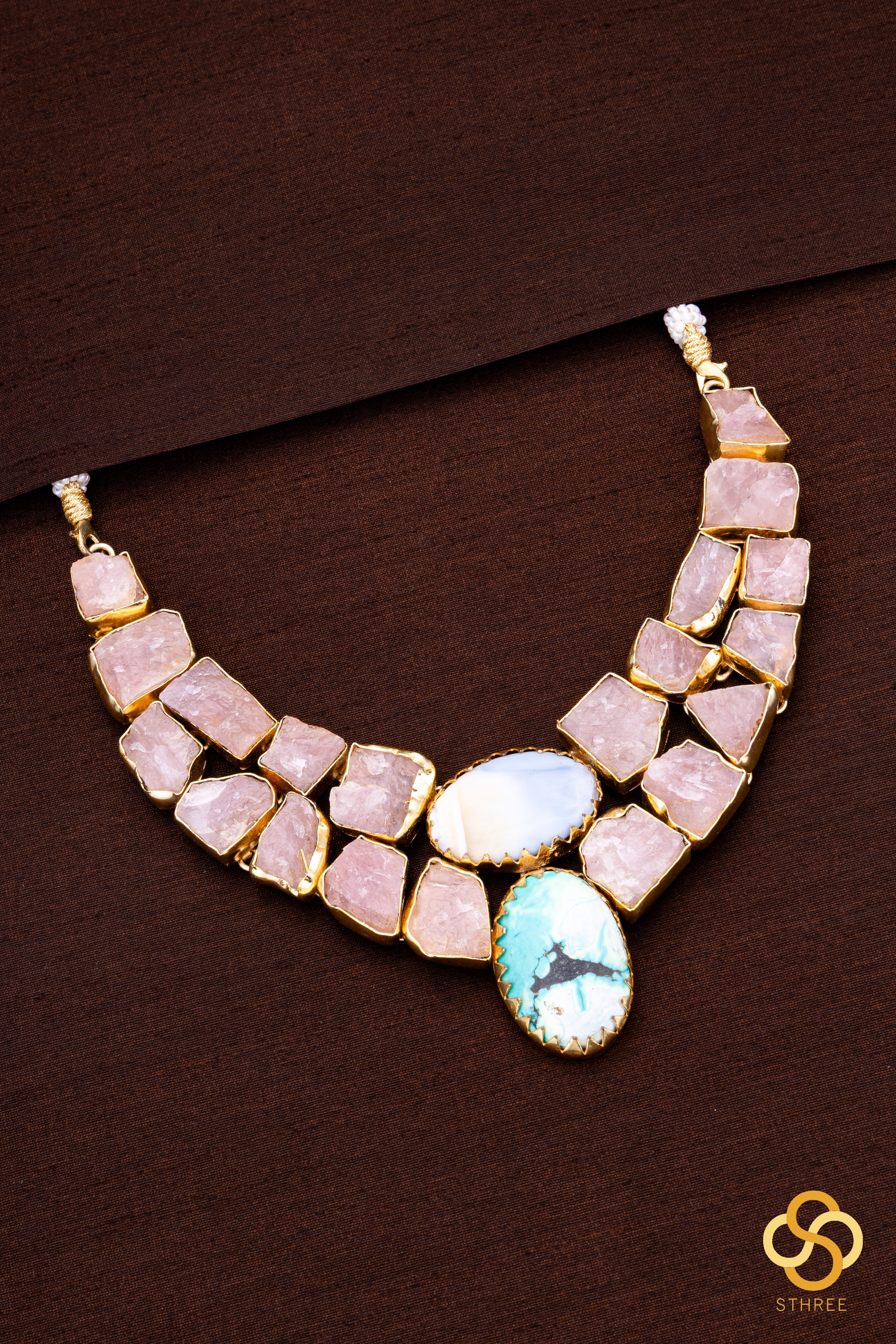 Druzy Raw stone necklace - Pink and turquoise centre piece