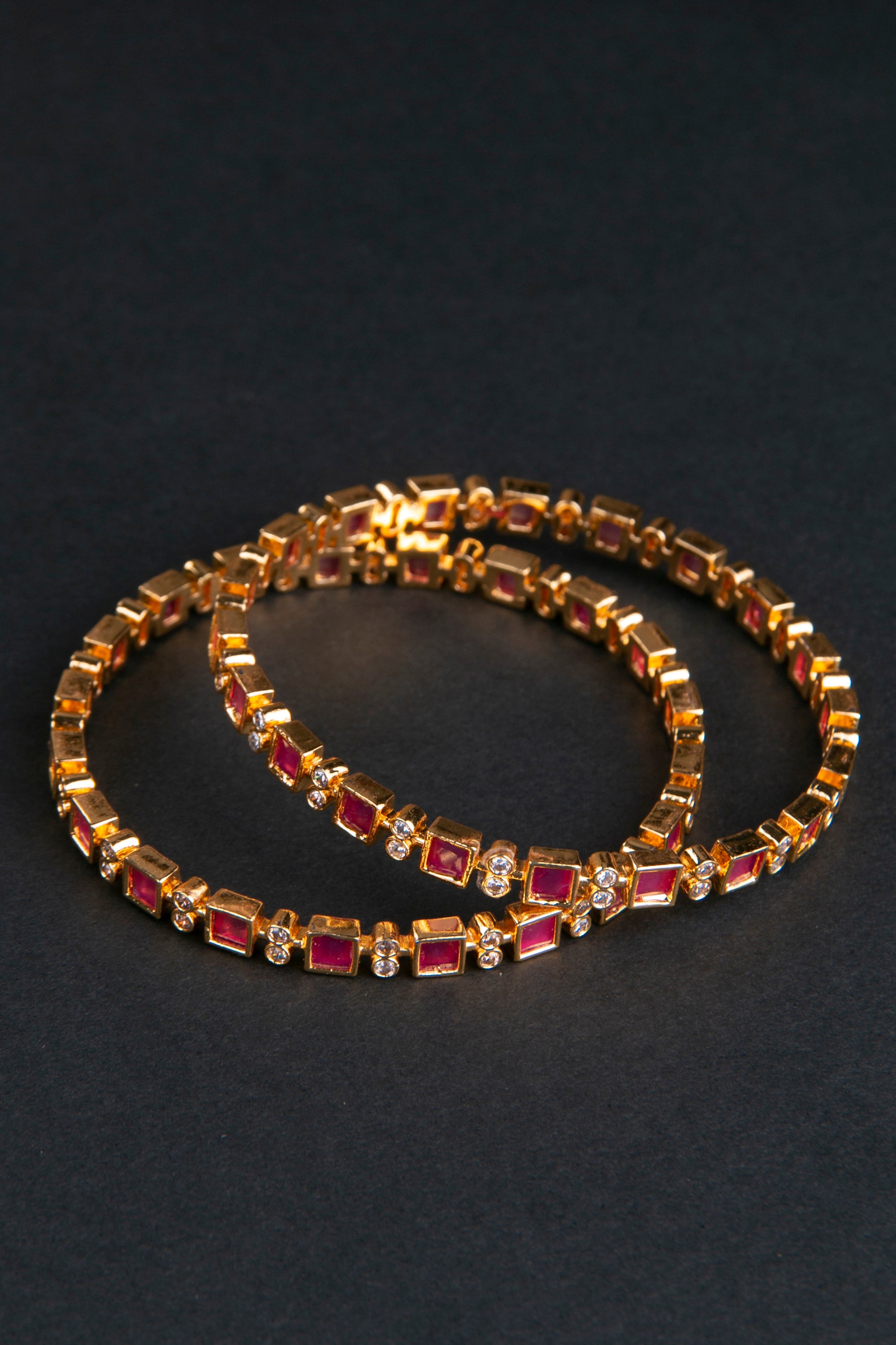Square Cut Stones with Zircons - Red and White
