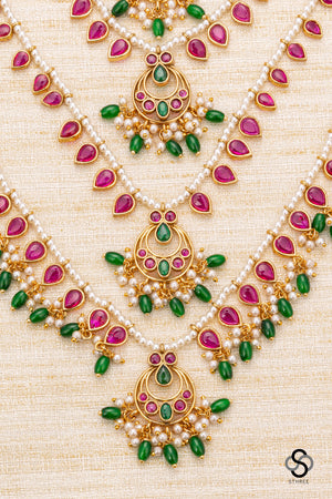 Panch lada - Ruby red kundan with pearls