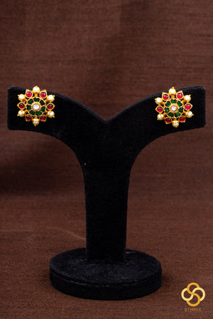 Jadau kundan  - Pure silver earrings